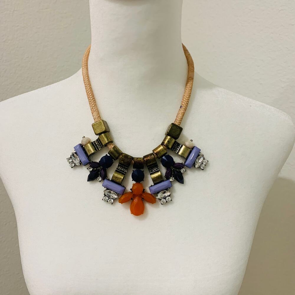 Boho Statement Rhinestone Bronze Necklace Orange Blue Purple